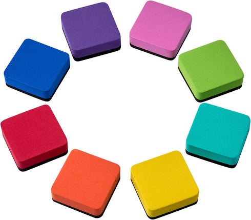 Favide 24 Pack Magnetic Whiteboard Dry Erasers for Classroom, Home, and Office, Square, 8 Color