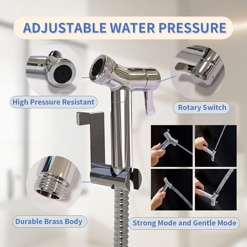 SECNAC Set Brass Handheld Bidet Sprayer for Toilet, Jet Sprayer with Bidet Hose, Adjustable Water Pressure for Feminine