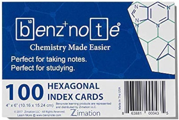 Index Cards for Organic and Bio Chemistry, 4" x 6", Hexagonal Graph Rule, Green Lined, 100 Cards