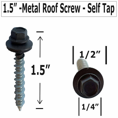 Metal Roofing Screws - #10 x 1.5” – Self Tapping ¼” Hex Head with EPDM Rubber Washer – for Metal to Wood, Corrugated Roofing, Siding, Sheds, Pancake Screw - Hex Drive Easy Install - Brown (100)