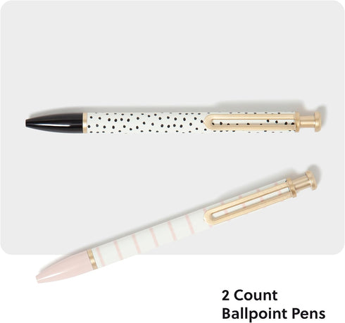 U Brands Monterey Ballpoint Pens - Set of 2, Stripes and Dots with Gold Details, Bold (1.0 mm) Point, Black Ink