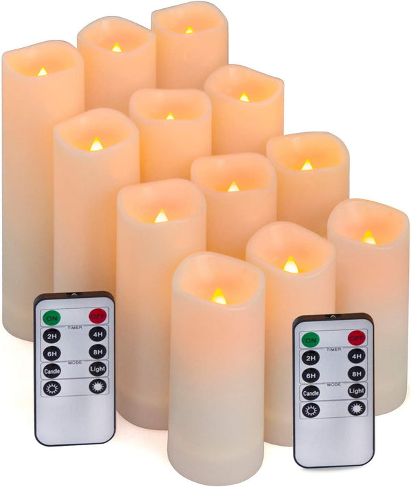 Aignis 12-Pack Waterproof Flameless Candles, 2.2" Slim Plastic Battery Operated LED Pillar