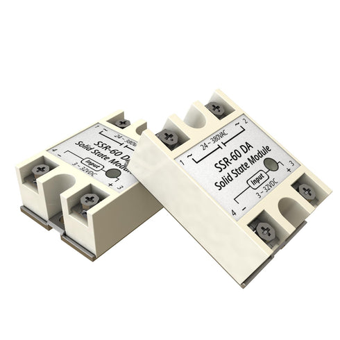 SSR-60DA Input 3-32V DC Solid State Relay, Output 24-380V AC, 60A Semi-Conductor Relay (2PCS)