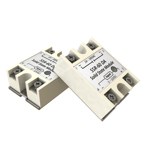 SSR-60DA Input 3-32V DC Solid State Relay, Output 24-380V AC, 60A Semi-Conductor Relay (2PCS)