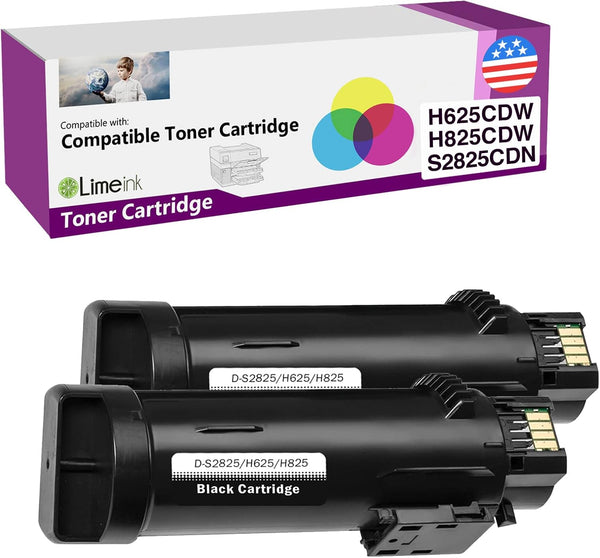 Limeink 2 Black Compatible Replacement Toner Cartridges for Dell H625cdw H825cdw High Yield
