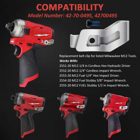 Belt Clips for Milwaukee, 2pcs 42-70-0495 Drill Tool Clips Hook Kit with Screws for Impact Wrench Driver
