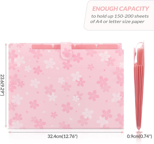SKYDUE Expanding File Folder - 5 Pocket Accordion File Organizer for School Office Supplies, Pink