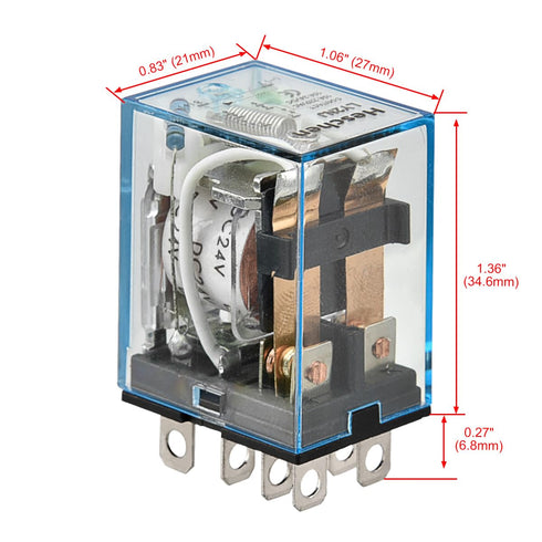 General Purpose Relay, LY2NJ, 24VDC Coil, 10A 24VDC/220VAC, DPDT with LED Indicator