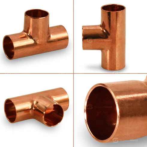 Everflow Supplies CCTE0125 C X C X C Tee Fitting with Solder Cups for Copper Pipe, 1-1/4"