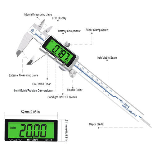 Digital Vernier Caliper Electronic Measuring Tool for Jewelry-Metal Metric Measure with Backlit LCD Screen
