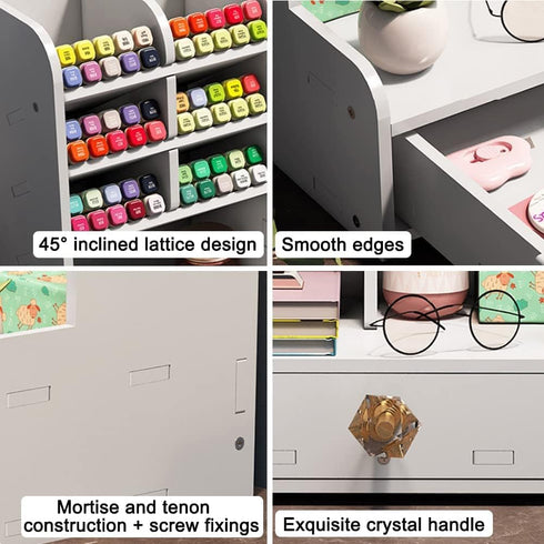 Upgraded Desktop Stationary Organizer with Drawer, DIY White Pencil Holder for Home, Office and School Tidy Caddy