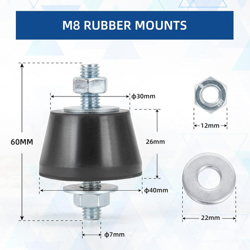 Rubber Studs Anti Vibration Mounts M8 40x26mm 4 Pack for Mini Split Heat Pumps, Air Compressors, Diesel Engines