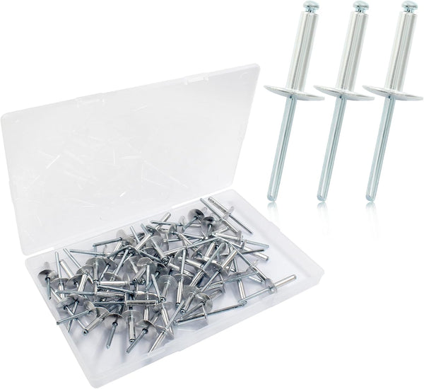 60 Pcs Large Flange Aluminum Blind Rivets, 3/16" x 1" Dome Head Pop Rivets for Installing Accessories, Silver