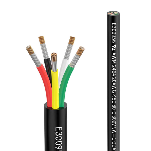 20awg 0.5mm 20 Feet Electrical Wire 5 Core Extension Cable UL2464 DC 5V/12V/24V/300V Tinned Copper Wire