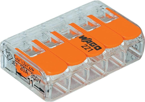 Wago 221-415 Lever-Nuts - 5 Conductor Compact Connectors, 50 PK