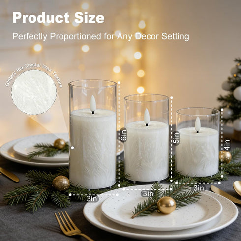 Set 3 Rechargeable Ice Crystal Glass Flameless Candles, RGB Color Changing Realistic Flickering Flameless Candles