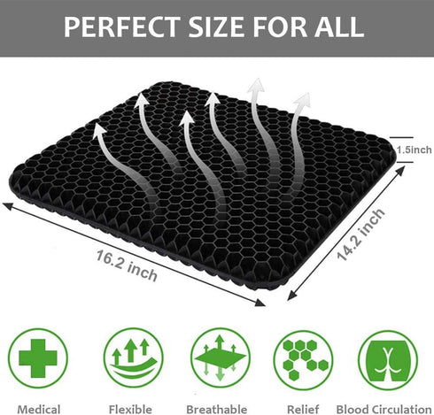 Gel Enhanced Seat Cushion - Double Thick Honeycomb Breathable Design - Non-Slip Cover for Long Sitting - Office Chair