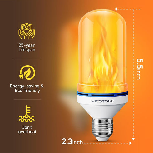 Upgraded LED Flame Light Bulbs, 4-Mode Flickering, E26 Fire Light Bulb for Indoor Outdoor, 2 Pack