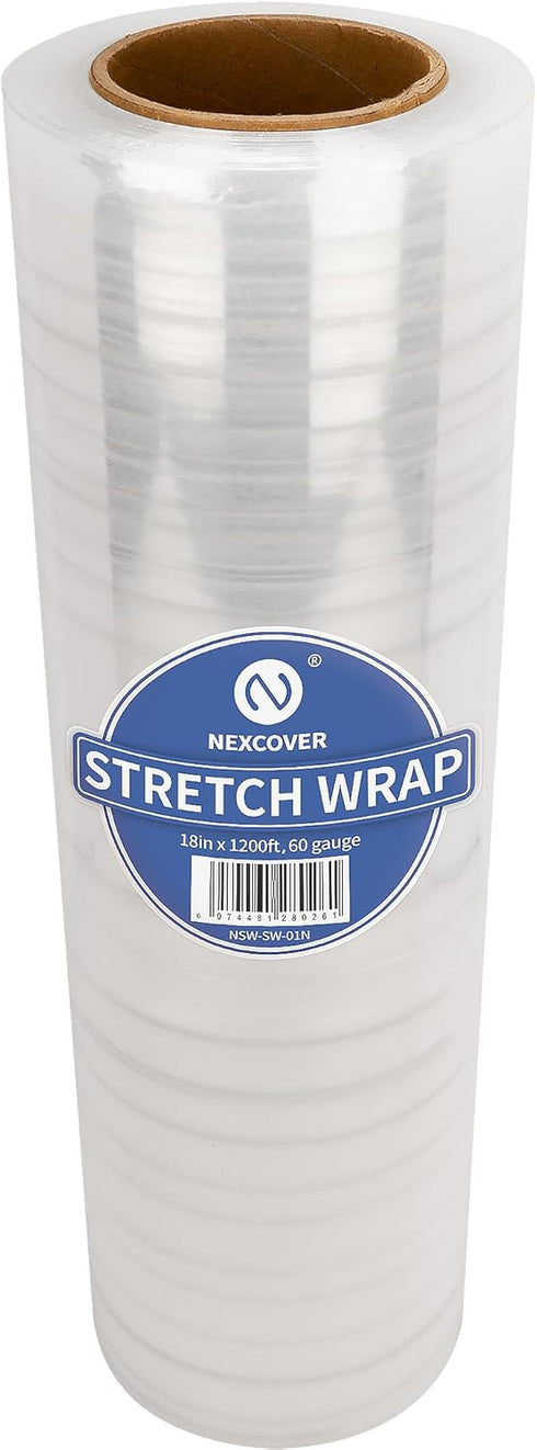 NEXCOVER 18 Inch Stretch Wrap - 1200 Feet, 60 Gauge Clear Plastic Self-adhering Film for Packing Moving Supplies