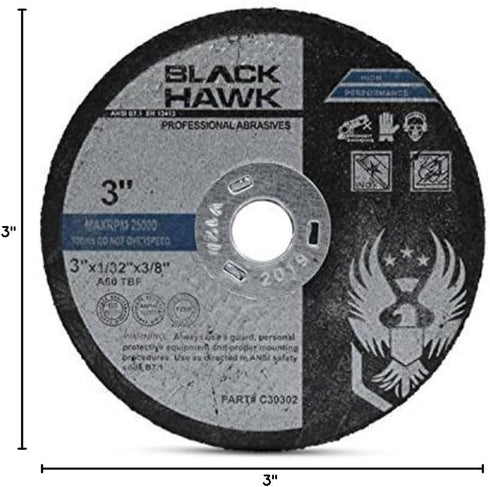 BHA Metal and Stainless Steel Cut Off Wheels for Die Grinders, 3” x 1/32” x 3/8”, 25 Pack