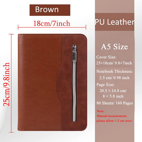 SAYEEC Leather Portfolio Notebook Binder with Calculator, A5 6 Ring Refillable Budget Planner Cover with Zipper