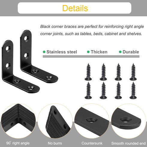 24Pcs 40x40mm 90 Black L Bracket Corner Braces Stainless Steel Small Shelf Bracket for Wood, Shelves, Wall Hanging