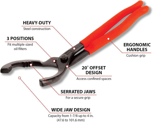 Performance Tool W54057 Small Offset Jaw Oil Filter Pliers (1-3/4-Inch to 4-Inch)