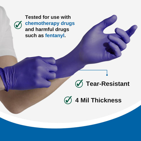 250 Count 4 HCS Nitrile Gloves (More Per Box) - Chemo Protection, Medical Gloves Disposable - Latex-Free Rubber Glove