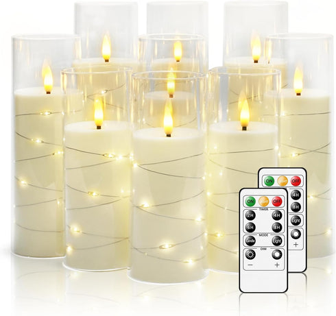 Nimiko Flickering Flameless LED Candles, 9 Pcs with Embedded Star String, Acrylic