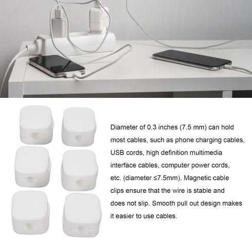 6pcs Yosoo Magnetic Cable Clips Cord Holder, Desk Cable Management Adhesive, Wire Holder, for Home Office Car