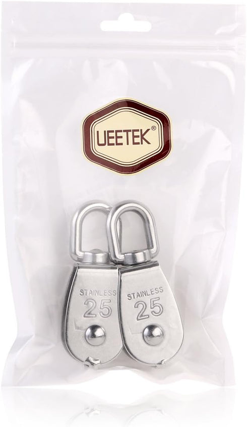 2Pcs 25MM Single Pulley Block in 304 Stainless Steel M25 - Loading 400kg, Silver