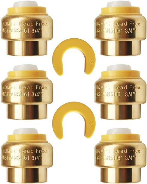 HQMPC 3/4" Push Fit PEX End Cap, Push-to-Connect Brass Plumbing Fittings, 6Pcs