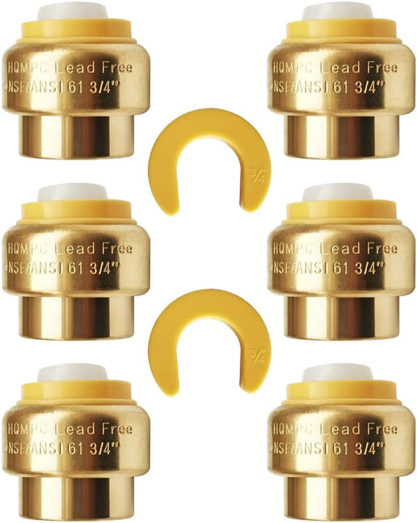HQMPC 3/4" Push Fit PEX End Cap, Push-to-Connect Brass Plumbing Fittings, 6Pcs