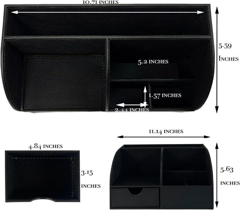 UnionBasic Multifunctional Desk Organizer, Leather Desktop Pen Holder for Business Cards, Pens, Mobile Phones, Black