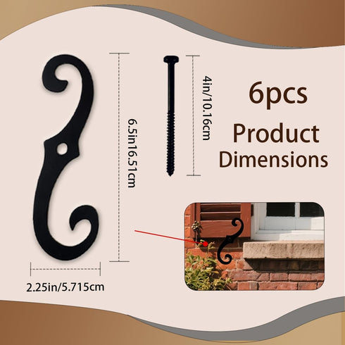 SMUVSMU 6 6.5" Pcs Black S Style Shutter Dogs Shutter Dogs Hardware for Exterior Shutter Dog Holders Decorative Window