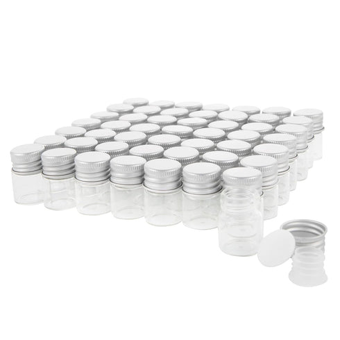 50PCS 5ml Glass Vials with Screw Caps and Plastic Stoppers, Leak-Proof Small Clear Liquid Sample Vial