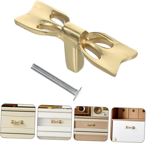 2sets ORFOFE Stylish Brass Bowknot Drawer Pulls Decorative Bow Dresser Knobs for Wardrobe Cabinet and Bedside Table