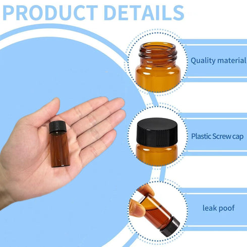 15 PCS 10ML Amber Small Liquid Sample Glass Vials with Screw Caps, Leak-Proof Vial for Lab, Essential Oil