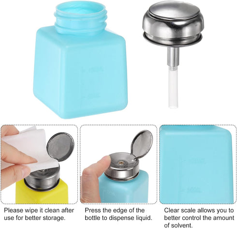HARFINGTON 3pcs Solvent Alcohol Dispensers, 100ml Push Down Liquid Dispenser Pump with Stainless Steel Lid