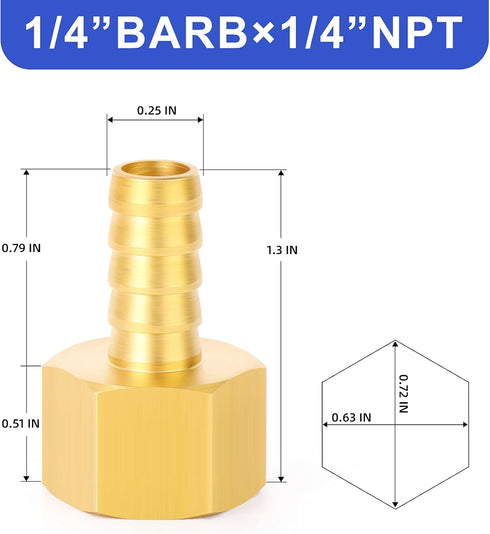 TAILONZ PNEUMATIC 1/4 Inch Barb x 1/4 Inch NPT Brass Female Hose Fitting Connector (Pack of 10)