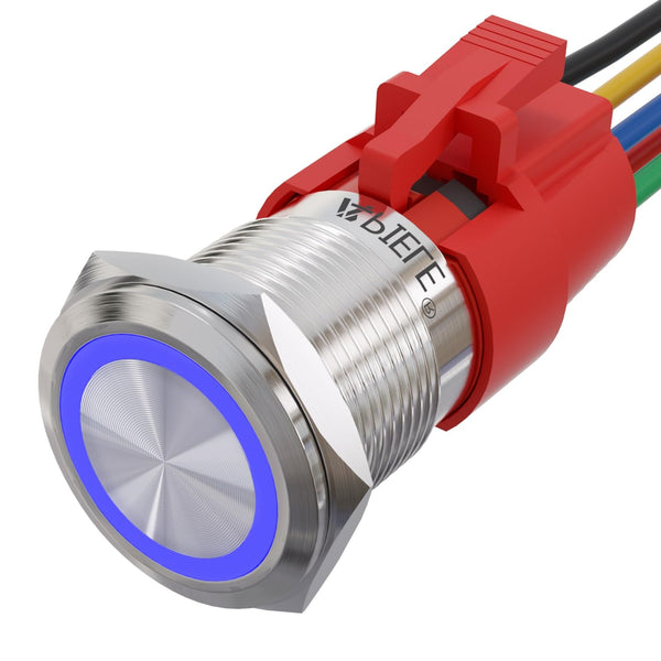 APIELE 19mm Momentary Push Button Switch - On Off Stainless Steel with 12V LED Angel Eye Head