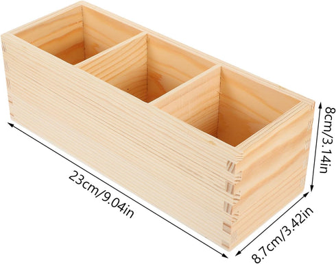 EXCEART Wood Pencil Holder for Desk, Multi-Functional Remote Control Holder with 3 Compartments for Office Supplies