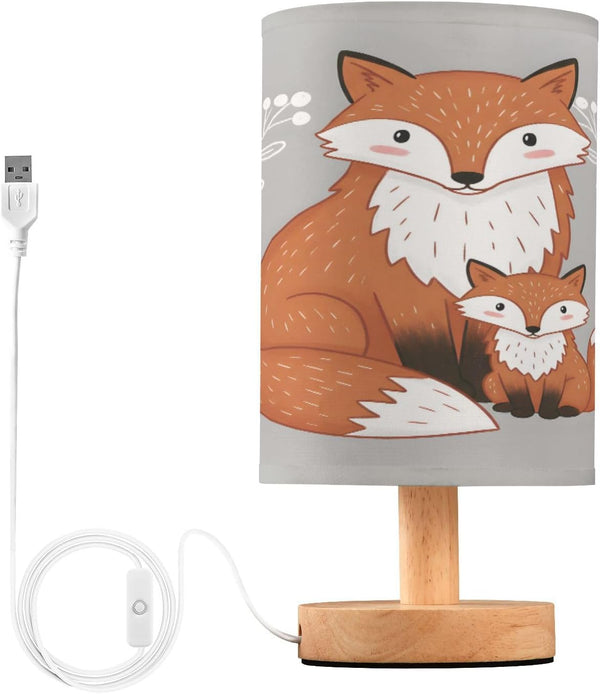 ALAZA Table Lamp with USB Port Bedside Lamp Leaves Fox Small Nightstand