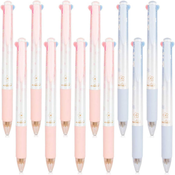 Cherry Multicolor Ballpoint Pens Set, 0.7mm Ball Point Pen with 4 Color Ink (Black, Blue, Red, Green) - 12pcs