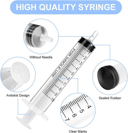Plastic Syringes, 8pcs No Needle 10ml Liquid Measuring Syringe with Luer Slip Tip for Refilling and Measuring