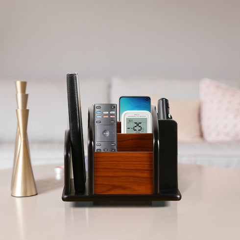 Wooden Desk Organizer, Wood Desktop Storage Organizer for Office Supplies, Remote Control Caddy Holder (Desk