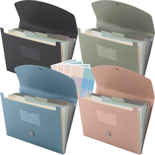 Harloon 4 Pieces Expanding File Organizer, 7 Pocket Cover Folder with Labels for Travel School