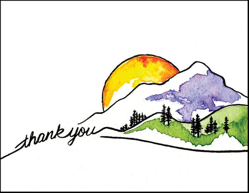 Thank You Cards - Set of 12 Mountain Sun Note Cards with Envelopes