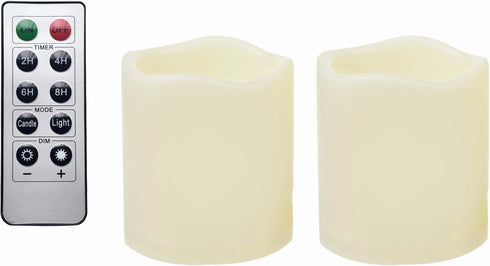 2 Waterproof Outdoor Battery Operated Flameless LED Pillar Candles with Remote Flickering