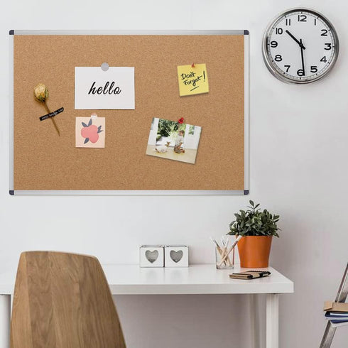 VIZ-PRO Cork Notice Board, 18 X 12 Inches, with Silver Aluminium Frame for Office or Classroom Use